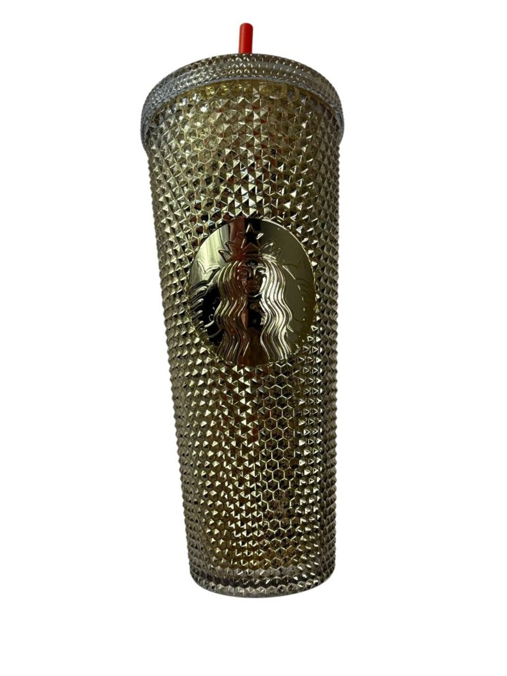 Starbucks Acrylic Tumbler 24 Oz. Gold Studded Metallic with Lid, Straw